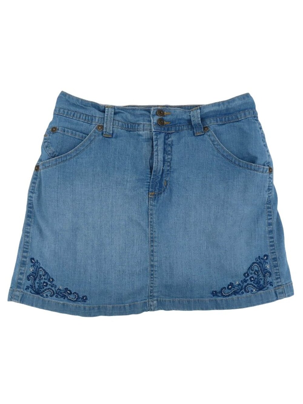 Gloria Vanderbilt Women 8 Blue Denim Jean Skort Skirt Built in Shorts Pockets